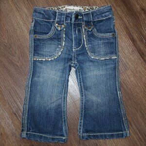 Girls Infant Freestyle Revolution Flare Leg Stretch Denim Cheetah Trim Jeans 12m